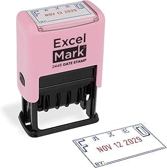 ExcelMark 2445 Date Stamp with Text - Blue and Red Ink (Pink Mount, Faxed)