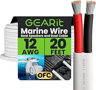 GearIT 12/2 Marine Wire (20 Feet) 12AWG Gauge - Tinned OFC Copper/Marine Grade Speaker Cable/Duplex / 2 Conductors - OFC Oxygen-Free Copper, White 20ft