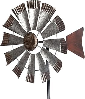 Wind Spinners Outdoor,Metal Vintage Style Single Sided Silver Windmill Kinetic Wind Spinner for Outdoor Garden Patio Yard Decor,Diameter 13 Inches